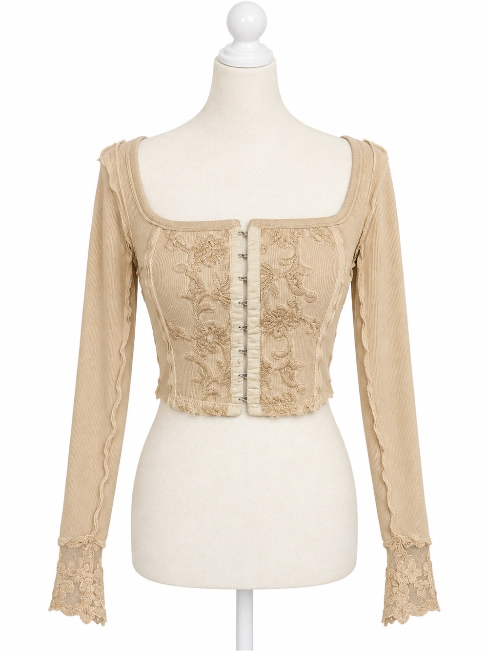 NWT Urban Outfitters Top S Beige Lace Corset Hook Front Y2K Coquette Fairycore